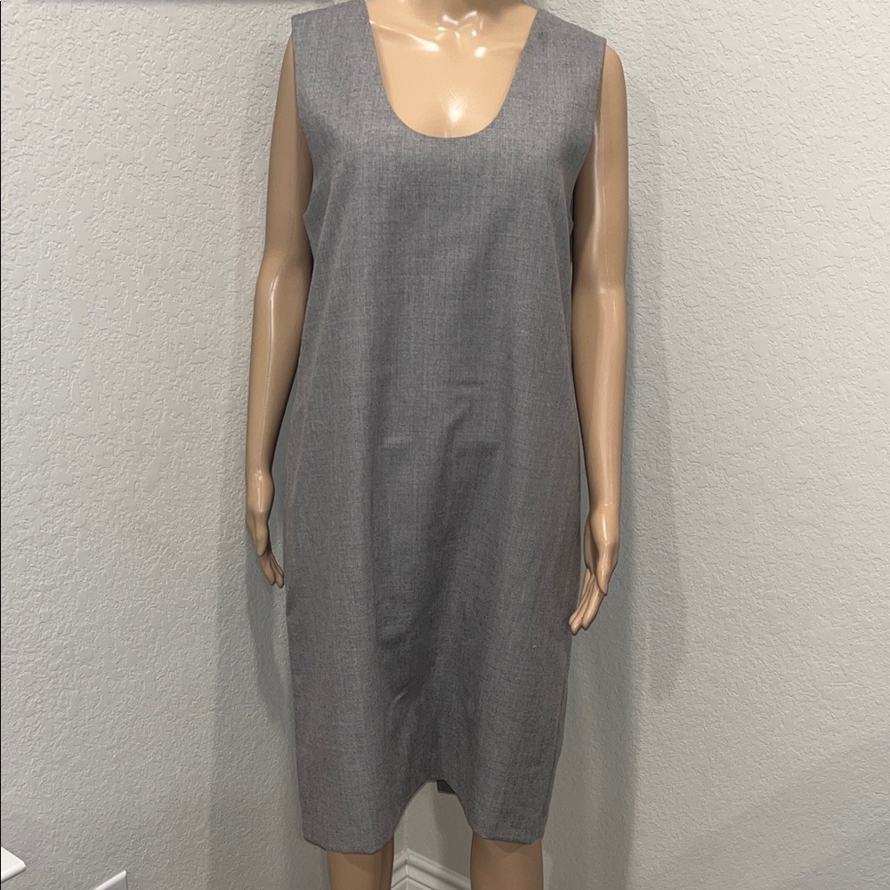 Vintage Harve Benard Gray wool Midi sheath Dress w/ back slit and pockets.